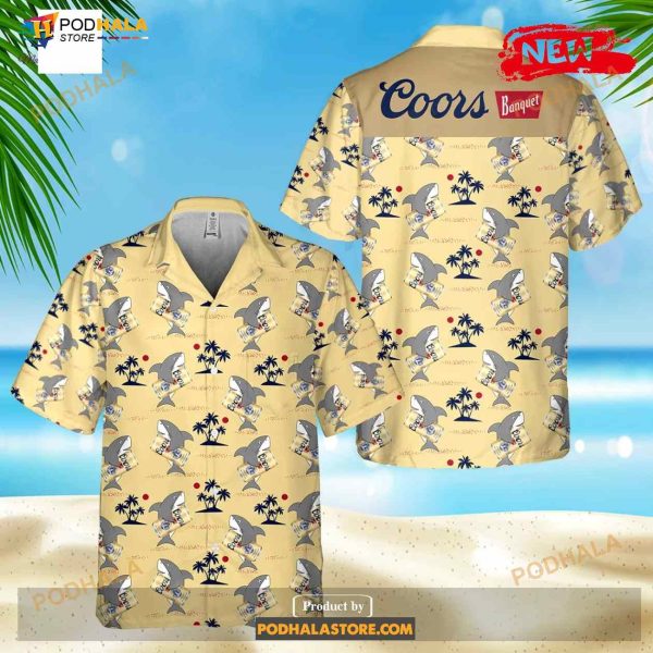 Coors Banquet Shark Summer Yellow Design Funny Hawaiian Shirt