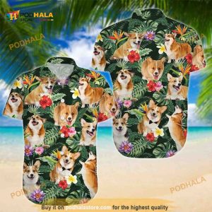 Corgi Dog Funny Hawaiian Shirt Palm Leaves Pattern Summer Gift For Corgi Lovers