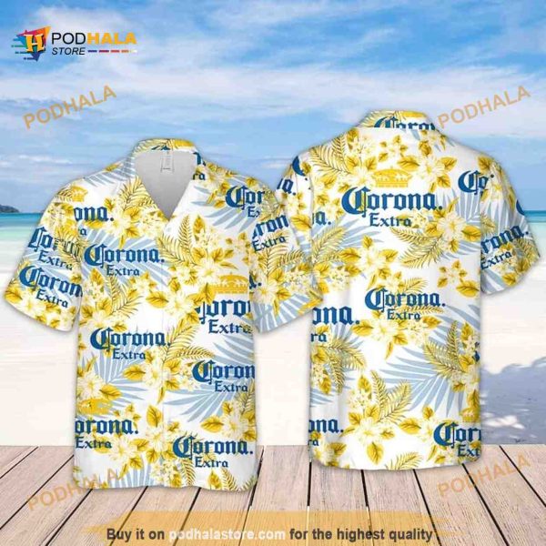 Corona Extra Beer Tropical Flower Pattern Funny Hawaiian Shirt Gift For Beach Trip