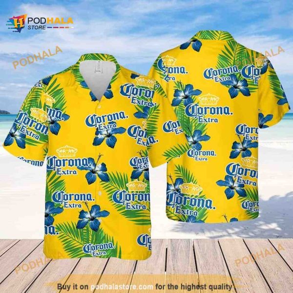 Corona Extra Hibiscus Flower Pattern Funny Hawaiian Shirt