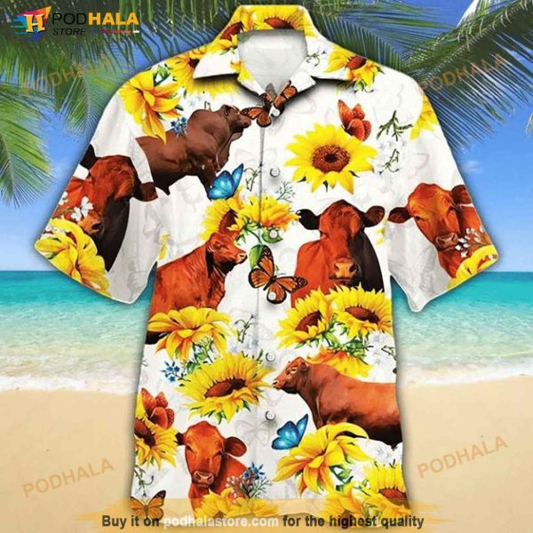 Cow Sunflower Print Hawaiian Shirt