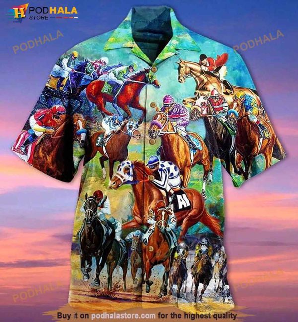 Cowboy Racing Horse Print Hawaiian Shirt