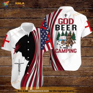 Cross Jesus Bible American Flags 4th Of July Independence Day God Beer And Camping Hawaiian Shirt