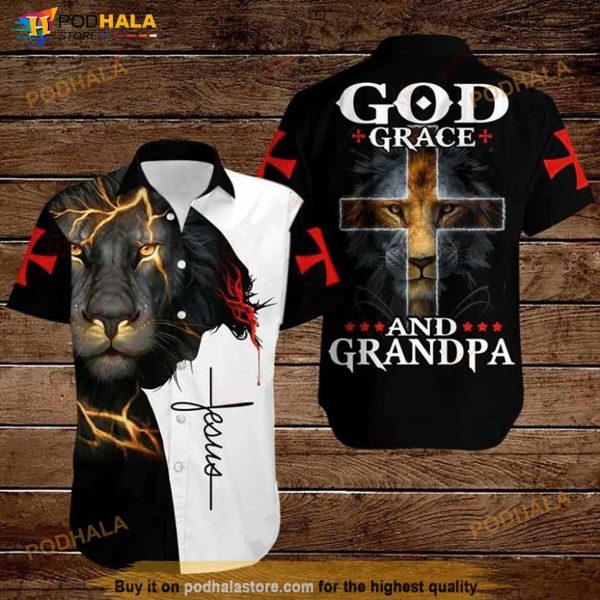 Cross Jesus Bible Lion God Grace And Grandpa Hawaiian Shirt