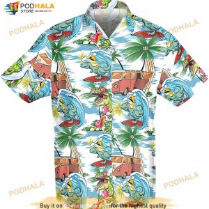 Dinosaur Surfing Tropical Hawaiian Shirt