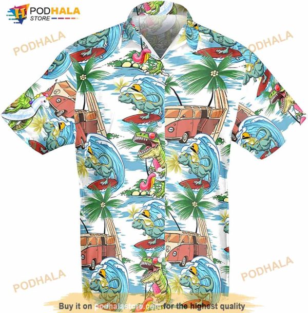 Dinosaur Surfing Tropical Hawaiian Shirt