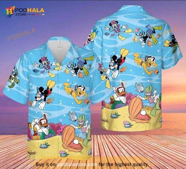 Disney Dive Mickey And Minnie Mouse Hawaiian Summer Shirt