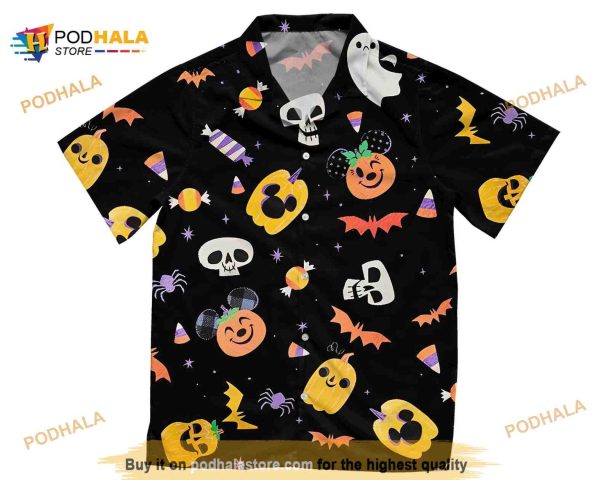 Disney Halloween Pattern Mickey Mouse Boo Ghost Skeleton Pumpkin Hawaiian