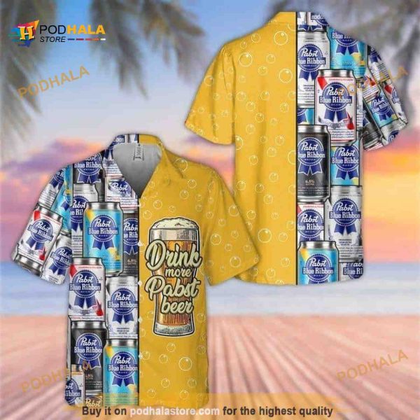 Drink More Pabst Blue Ribbon Beer Funny Hawaiian Shirt Practical Beach Gift