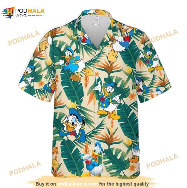 Duck Tropical Flower Leaves Sleeve Mens Beach Shirts