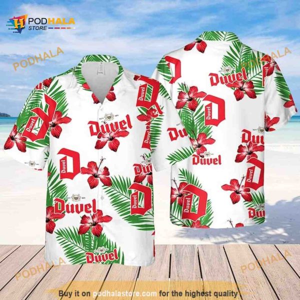 Duvel Beer Hibiscus Flower Pattern Funny Hawaiian Shirt Beach Lovers Gift