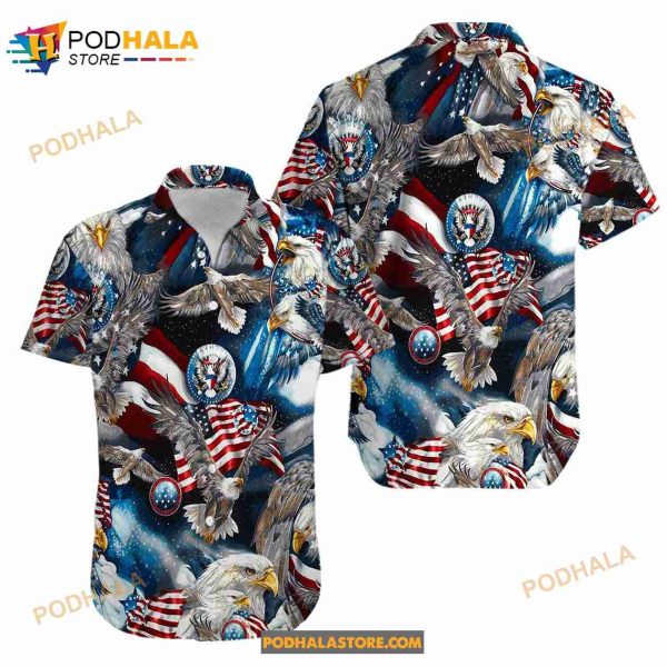 Eagles Patriotic Usa American Flags Aloha Patriotic Vintage Beach Shirt 4th Of July Aloha Hawaii Shirt