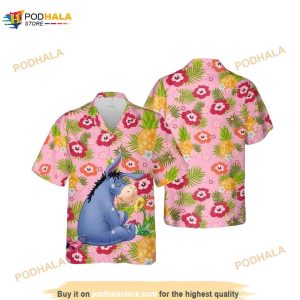 Eeyore Pineapple Red Flower On The Pink Funny Hawaiian Shirt