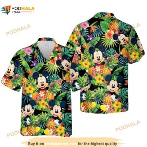 Family Mickey Mouse Beach Pineapple On The Black Funny Hawaiian Shirt