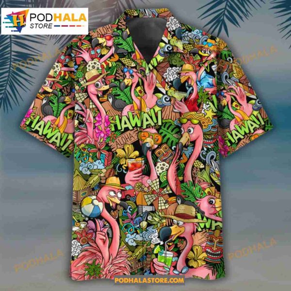 Flamingo Happy Summer Time Mother Day For Holiday Beach Hawaiian Shirt