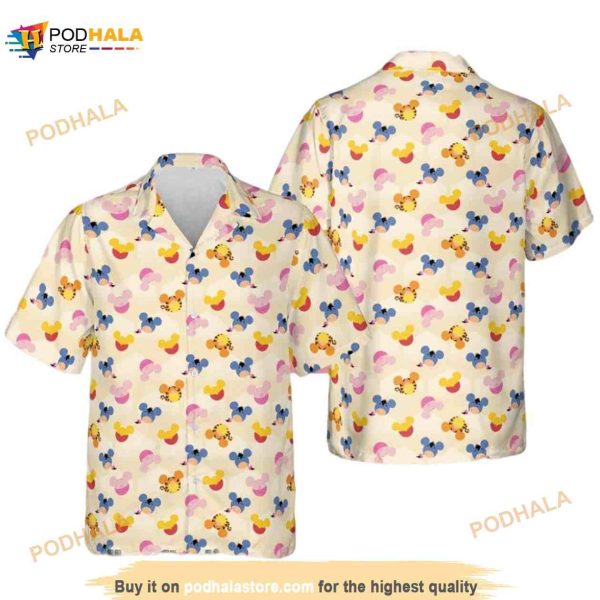 Funny Hawaiian Shirt For Men Pooh & Friends Mouse Ears Yellow