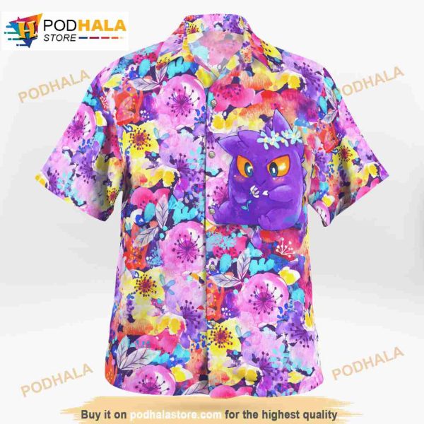 Gengar Summer Flowers Pokemon 3D Funny Hawaiian Shirt