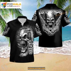 Guns For Skull Lover Halloween Party Summer Vacation Skull Button Down Hawaiian Shirt