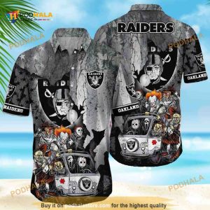 Halloween Characters With Las Vegas Raiders Funny Hawaiian Shirt