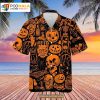 Halloween Skull Pumpkin Black Cat Skeleton Tropical Beach Hawaiian Shirt