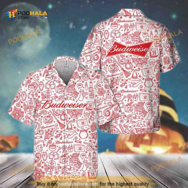 Happy Halloween Doodle Art Budweiser Funny Hawaiian Shirt Beer Lovers Gift