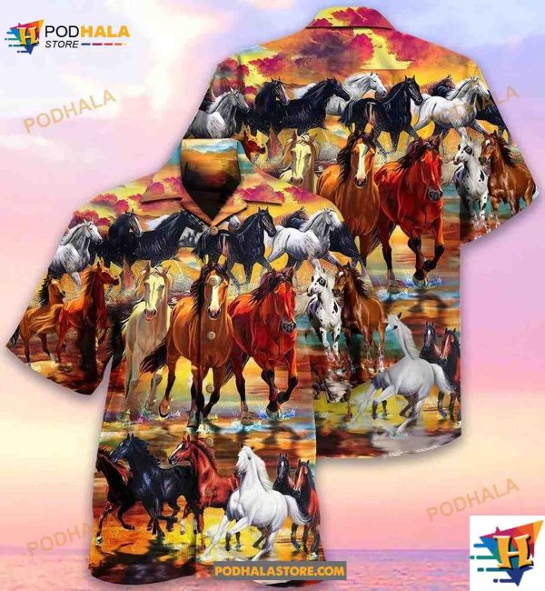 Herd Of Horses Running On The Water Hawaiian Shirt