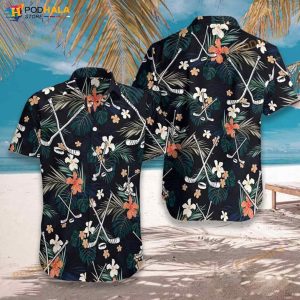 Hockey Tropical Black & Blue 3D Funny Hawaiian Shirt