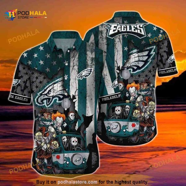 Horror Halloween Characters NFL Philadelphia Eagles Funny Hawaiian Shirt