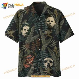 Horror Movie Characters Halloween Scary Tropical Button Hawaiian Shirt