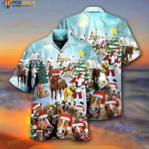 Horse And Santa Claus Merry Christmas Hawaiian Shirt