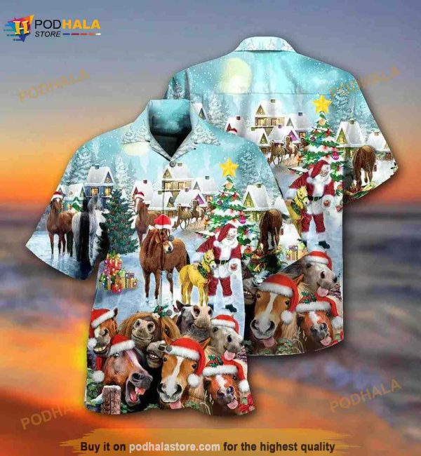 Horse And Santa Claus Merry Christmas Hawaiian Shirt