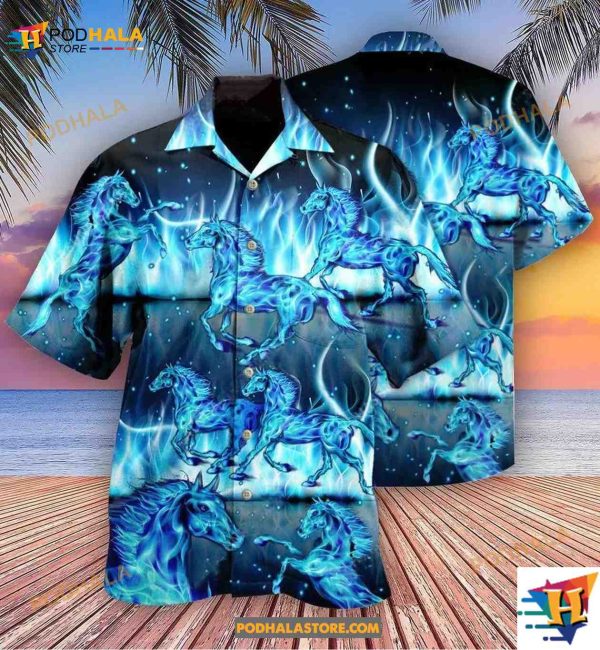 Horse Burning Blue Hawaiian Shirt