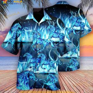 Horse Burning Blue Hawaiian Shirt