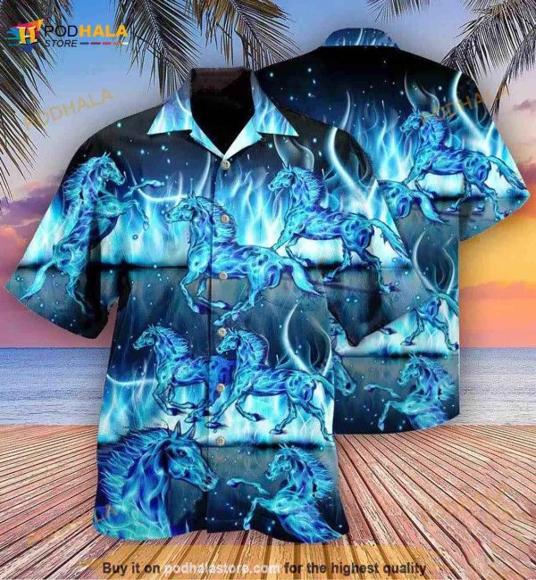 Horse Burning Blue Hawaiian Shirt