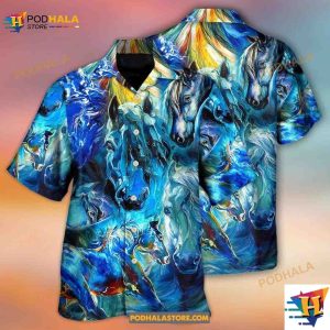 Horse Face Blue Light Cool Art Style Hawaiian Shirt