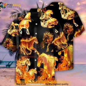 Horse Fire Forse Black Style Hawaiian Shirt