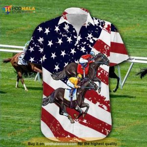 Horse Hawaiian Shirt Racing Horse American Flag Hawaii Aloha Shirt