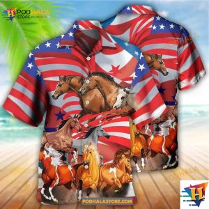 Horse Independence Day American Flag Hawaiian Shirt