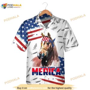 Horse Merica Usa Flag Pattern Hawaiian Shirt