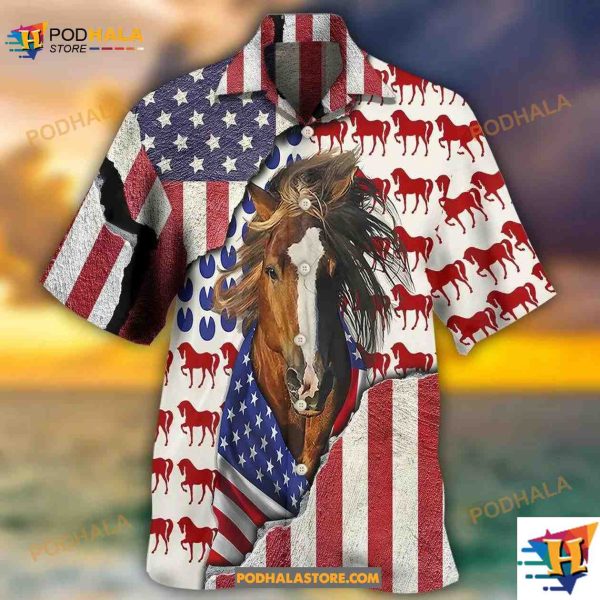 Horse Patriotic Horse American Flag Hawaiian Shirt