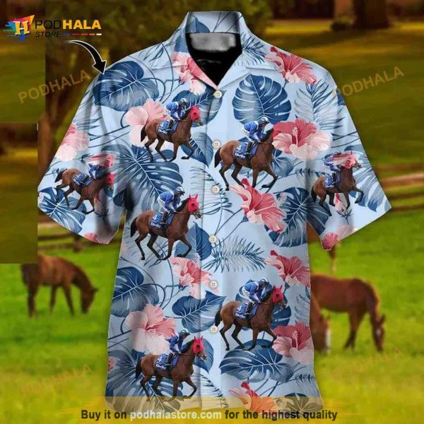 Horse Racing Tropical Floral Hawaiian Shirt