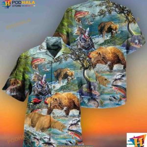 Hunting Animals Amazing Salmon Hunting With Bear Hawaiian Shirt