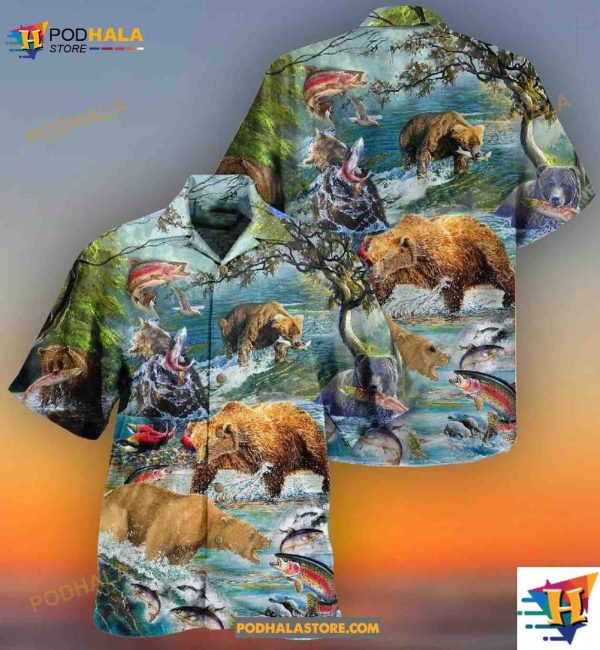 Hunting Animals Amazing Salmon Hunting With Bear Hawaiian Shirt