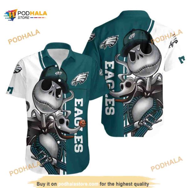 Jack Skellington And Zero Philadelphia Eagles Hawaiian Shirt