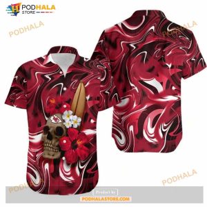 Kansas City Chiefs Skull And Hibiscus Flower NFL Gift For Fan Hawaii Shirt