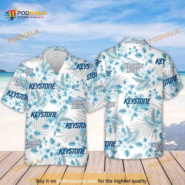 Keystone Light Beer Tropical Flower Pattern Hawaiian Shirt Gift For Beach Trip