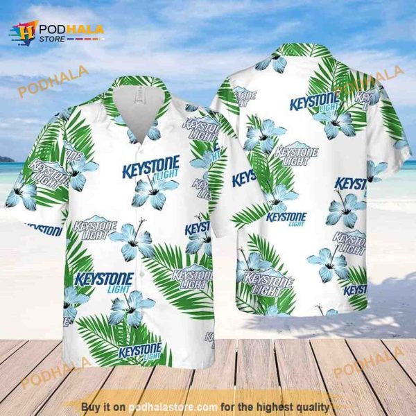 Keystone Light Hibiscus Flower Pattern Hawaiian Shirt Beach Gift For Beer Lovers