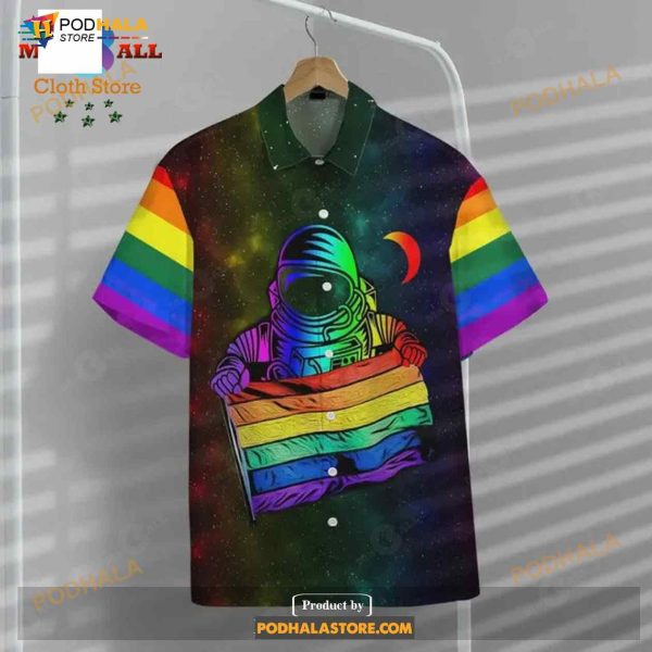 LGBT Astronaut LGBT Rainbow Flag Galaxy Aloha Funny Hawaiian Shirt