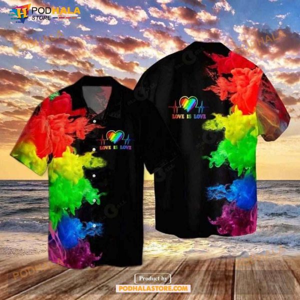 LGBT Love Is Love Heartbeat Rainbow Smoke An Aloha Funny Hawaiian Shirt