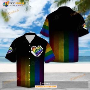 LGBT Love Is Love Rainbow Striped Multicolor Black Funny Hawaiian Shirt